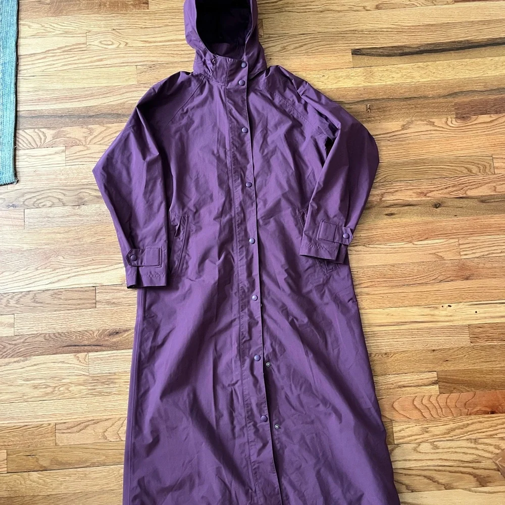 Vibrant Purple Hooded Raincoat Trench coat - Picture 3 of 8